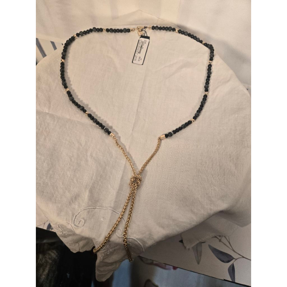 Women's Laundry by Shelli Segal Black Gold Beaded Lariat Necklace One Size